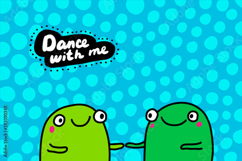 Dance with me hand drawn vector illustration in cartoon doodle style frogs together