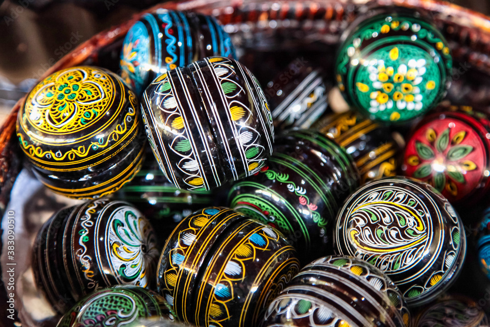 Traditional lacquer ware on sale at the factory shop in Myanmar Traditional lacquer ware on sale at the factory shop in Myanmar