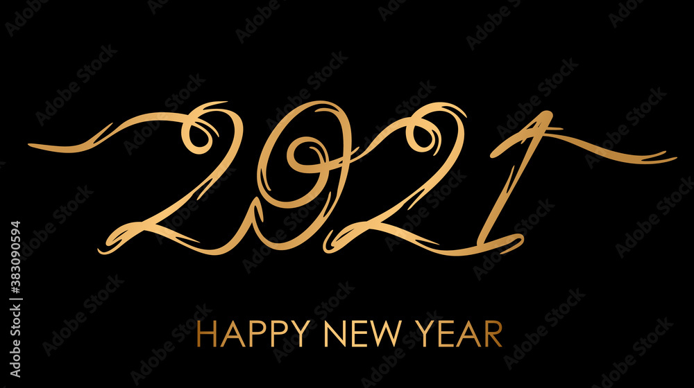 Happy new year 2021 greeting card.handwritten calligraphy template for poster print, banner.