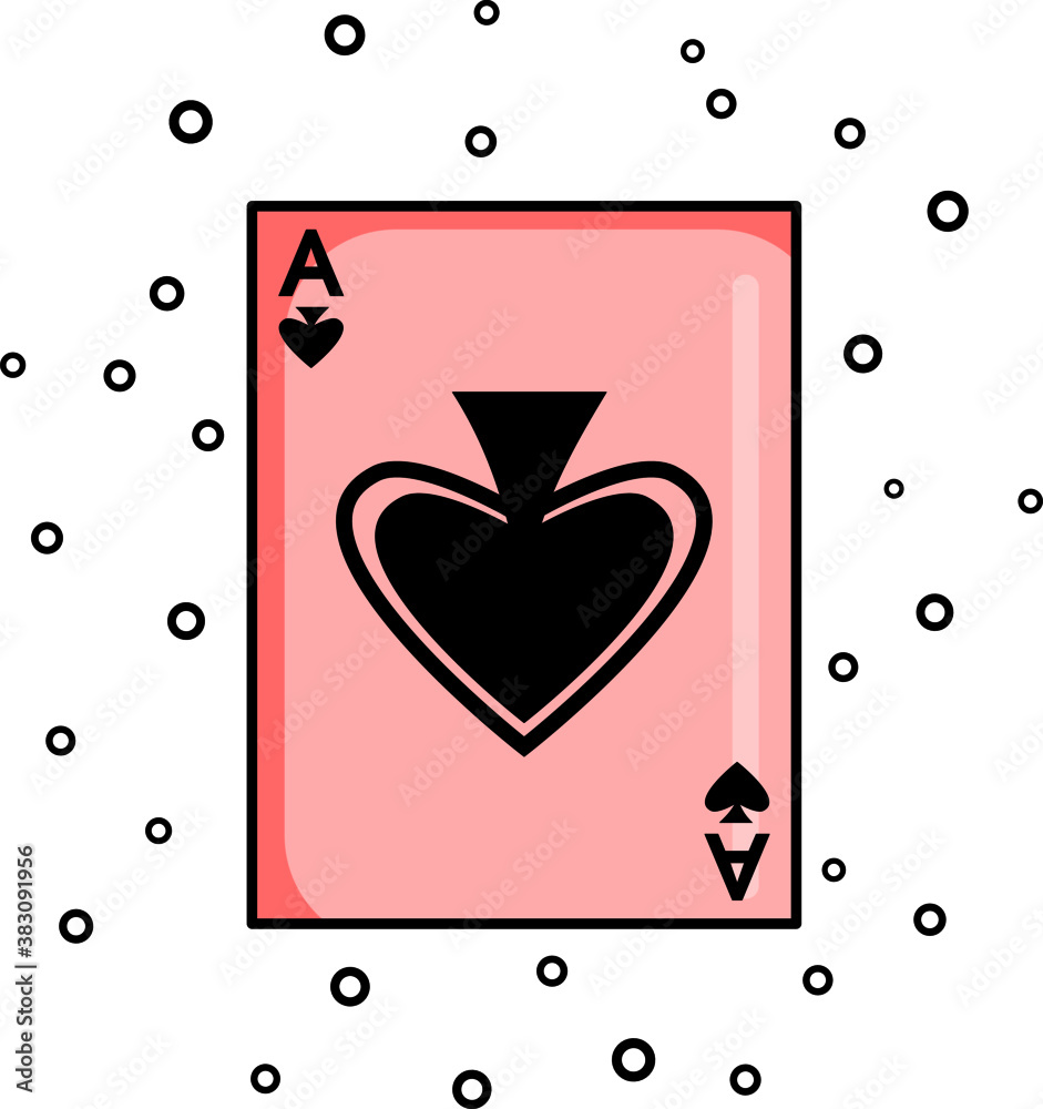 ace of spades. A playing card of ace of spade. A red coloured playing