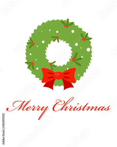 Merry christmass with christmas wreath poster. Clipart image