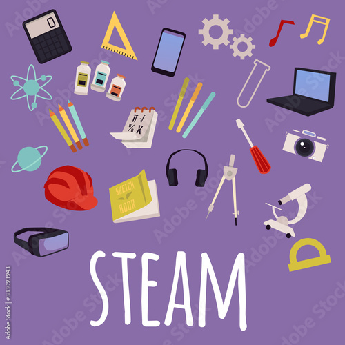 Vector flat illustration with a set of steam education icons
