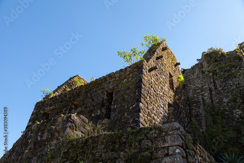 Architecture and details of the Inca constructions in the Huayna Picchu, Peru photo