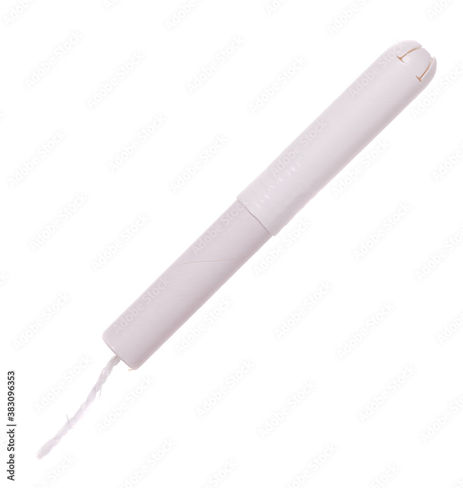 Female cotton tampon, menstrual cycle. Isolated on white background.