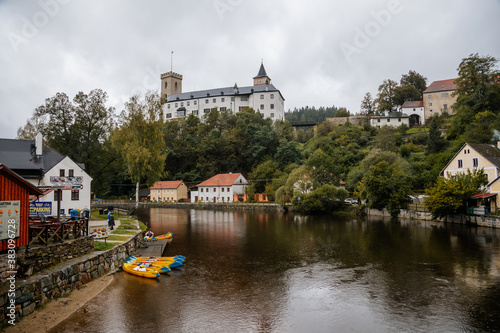 Small ancient town and medieval castle Rozmberk nad Vltavou, South Bohemia, Czech Republic
