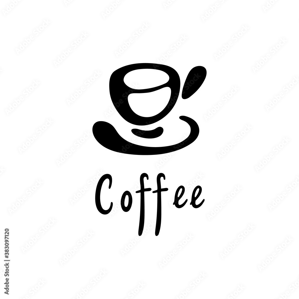 Cup of coffee and coffee calligraphy. Black and white icon. Vector Illustration. Cup of coffee and coffee calligraphy. Black and white icon. Vector Illustration.