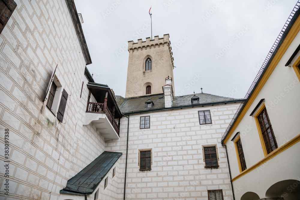 Medieval castle Rozmberk nad Vltavou, Courtyard with Renaissance arcade, South Bohemia, Czech Republic