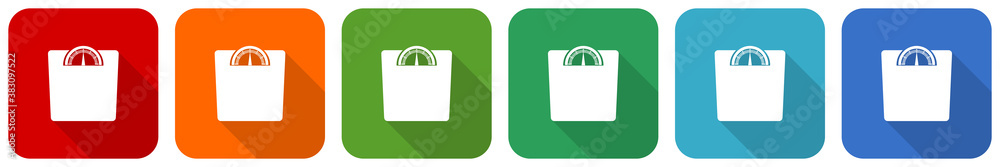 Weight icon set, flat design vector illustration in 6 colors options for webdesign and mobile applications Weight icon set, flat design vector illustration in 6 colors options for webdesign and mobile applications
