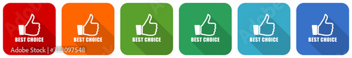 Best choice icon set, flat design vector illustration in 6 colors options for webdesign and mobile applications