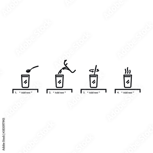 Step brewing instant powder for drink such as collagen  instant tea  cocoa  coffee  milk  outline design vector illustration