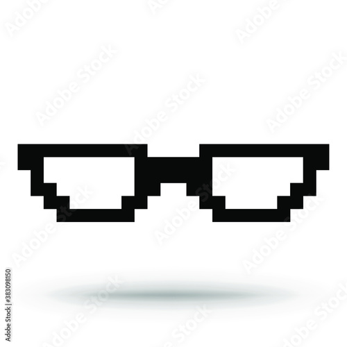 Pixel sunglasses isolated on a white background, vector icon. Black silhouette sunglasses.