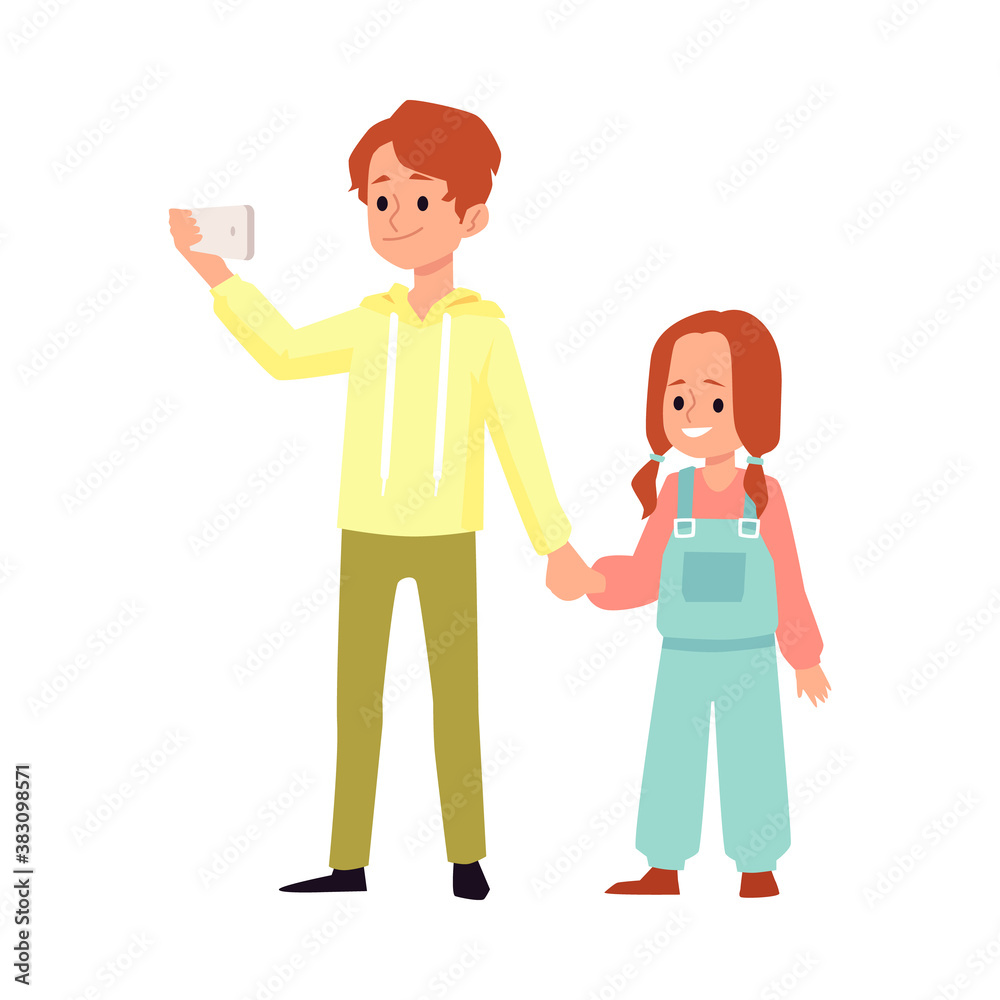 Brother and sister holding hands, flat cartoon vector illustration isolated Brother and sister holding hands, flat cartoon vector illustration isolated