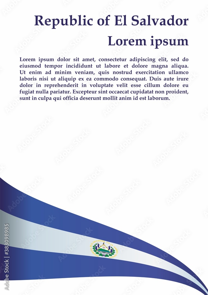 Flag of El Salvador, Republic of El Salvador. Template for award design, an official document with the flag of El Salvador. Bright, colorful vector illustration.
Flag of El Salvador, Republic of El Salvador. Template for award design, an official document with the flag of El Salvador. Bright, colorful vector illustration.