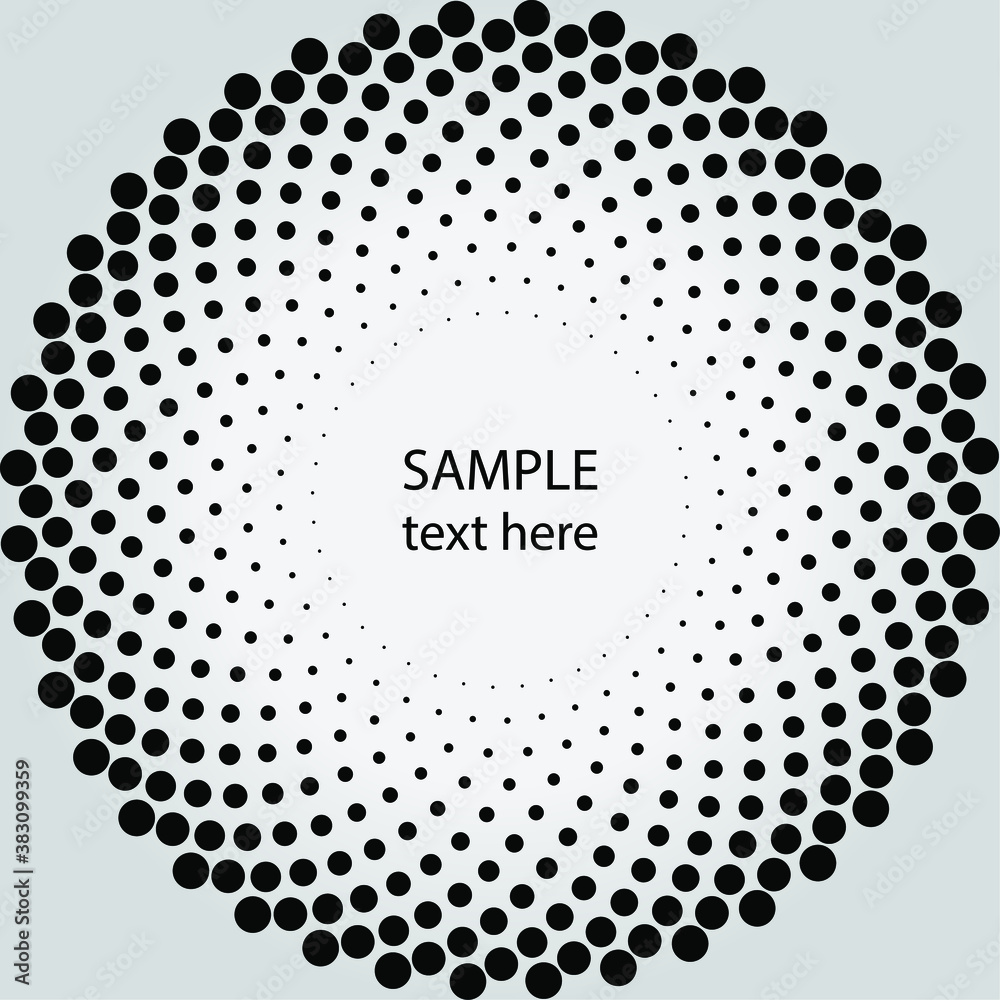 Black radial halftone dots in circle form. Geometric art. Trendy design element for frame, logo, tattoo, sign, symbol, web, prints, posters, template, pattern and abstract background Black radial halftone dots in circle form. Geometric art. Trendy design element for frame, logo, tattoo, sign, symbol, web, prints, posters, template, pattern and abstract background