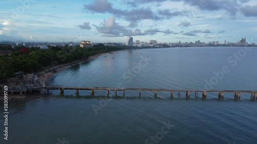 Wallpaper Mural High sideways along Thai Buddhist school temple pier early morning Torontodigital.ca