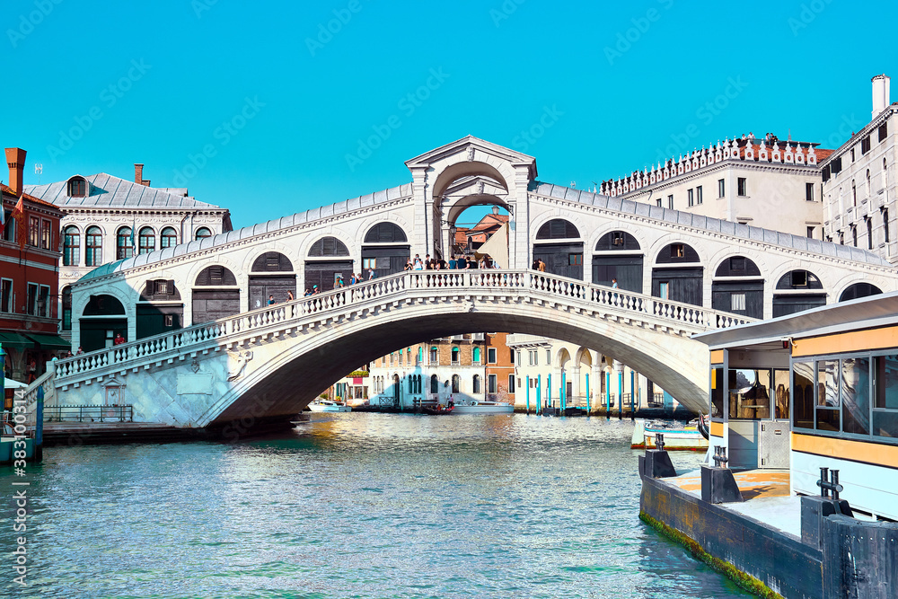 The Grand Canal and front of Rialto bridge, Venice, Italy
