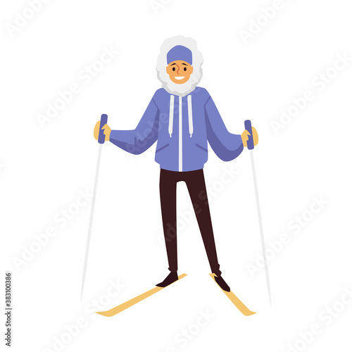Flat cartoon isolated vector illustration of skier