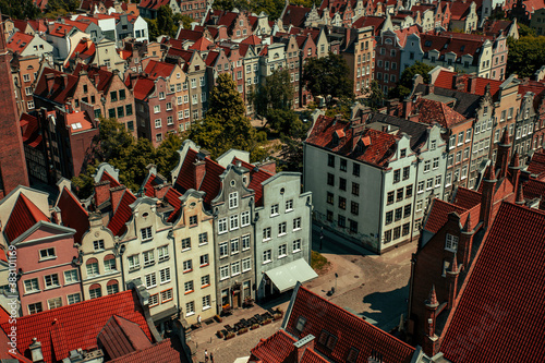 Gdansk, Poland June 2018 - view on the old city roofs from the tower