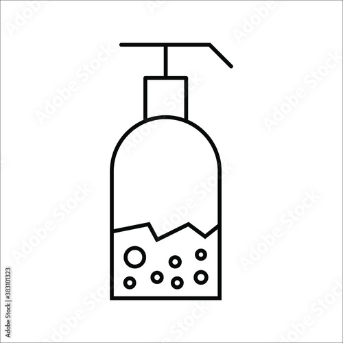 Washing hand with sanitizer liquid soap vector line icon