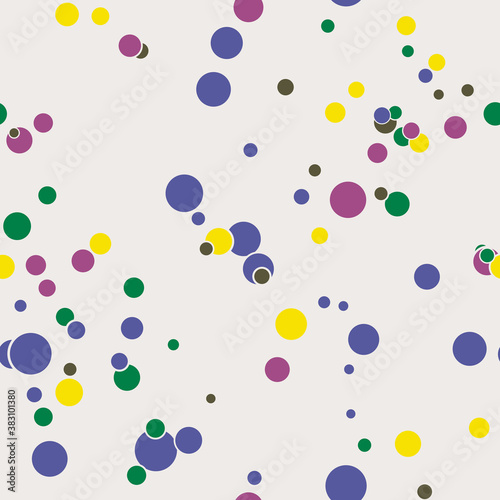 Abstract seamless pattern with colorful chaotic small circles. Infinity dotted messy geometric pattern. Random polka dot. Vector illustration.