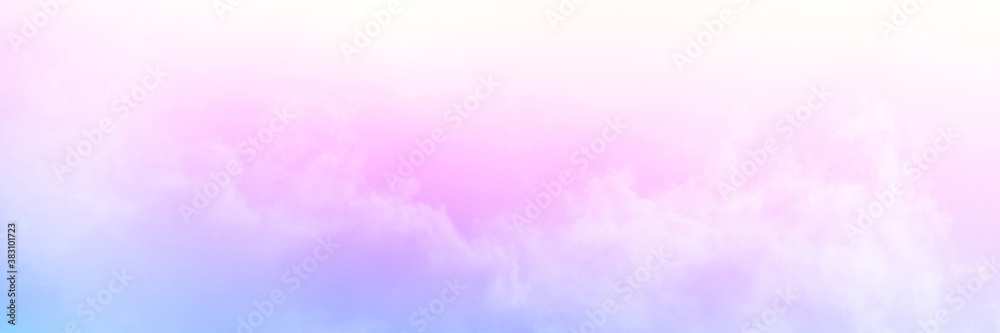 Fototapeta premium Colorful sky with Soft clouds. Fantasy magical sunny sky pastel background is fluffy white cloud. Freedom wallpaper concept. Sweet color dream.