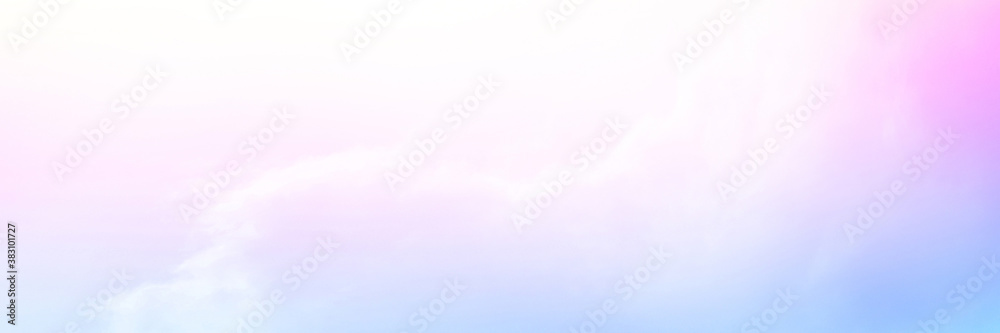 Colorful sky with Soft clouds. Fantasy magical sunny sky pastel background is fluffy white cloud. Freedom wallpaper concept. Sweet color dream.