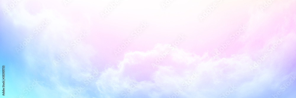 Colorful sky with Soft clouds. Fantasy magical sunny sky pastel background is fluffy white cloud. Freedom wallpaper concept. Sweet color dream.