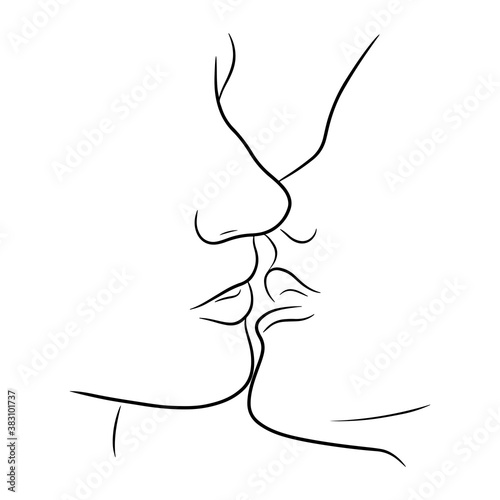 Kiss. Hand drawn vector illustration in line art style, isolated on a white background.