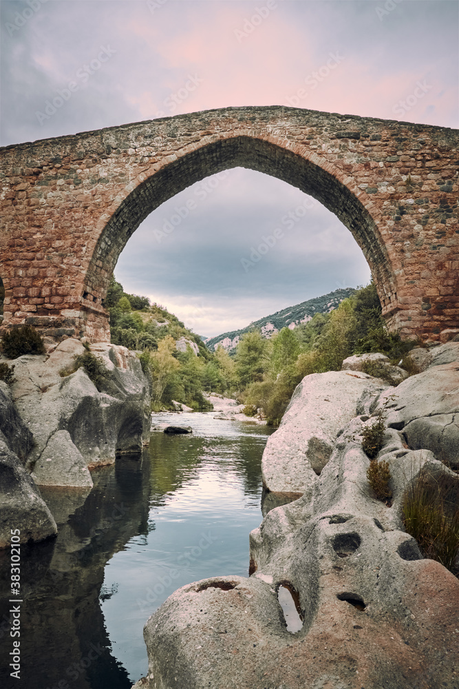 Medieval stone bridge in Berga, Catalonia, Spain