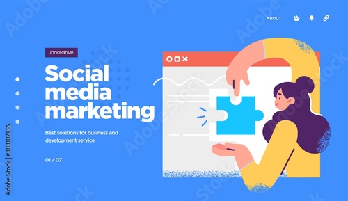 Landing page template of Social media marketing. Modern flat design concept of web page design for website and mobile website. Easy to edit and customize. Vector illustration