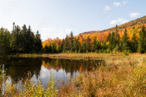 Autumnal view of a small lake surrounded by trees in the Megantic national park, Canada © jonas