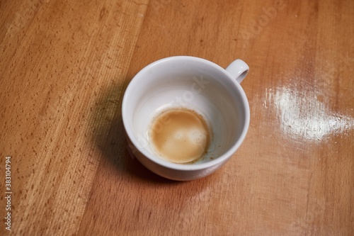 Looking inside an empty coffee cup with just leftover drops