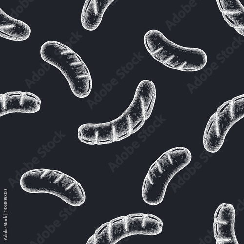 Seamless pattern with hand drawn chalk sausages