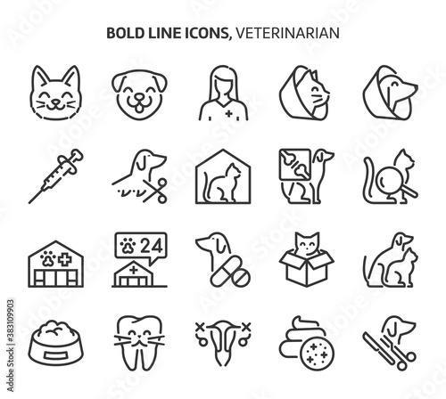 Veterinerian, bold line icons
