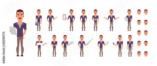 Casual businessman cartoon character set. Character set in different poses or gestures