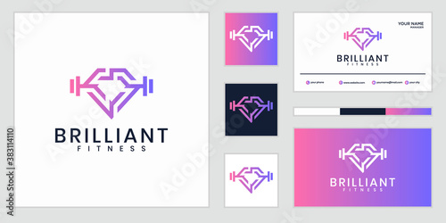 logo designs fitness or diamond with barbell