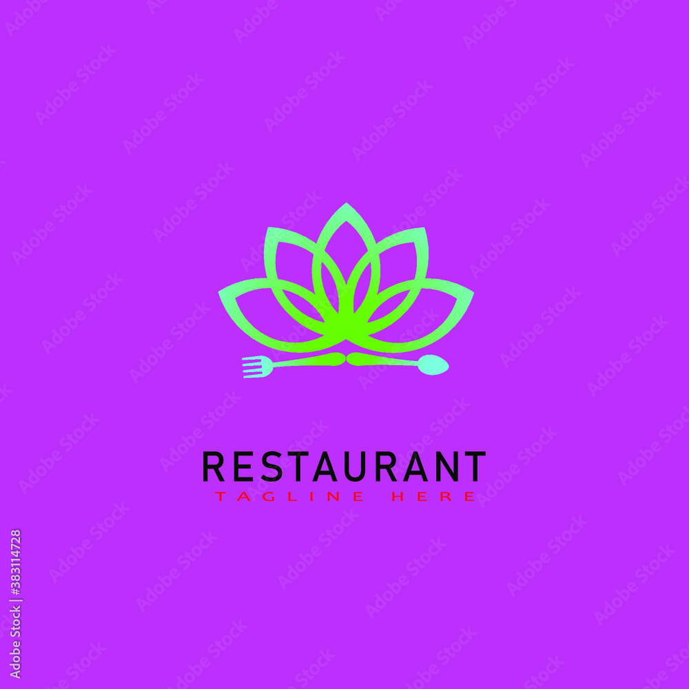 Restaurant Logo Template. with flowers, forks and spoons