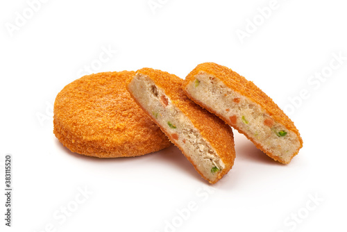 Fishcake burger cutlets, isolated on white background