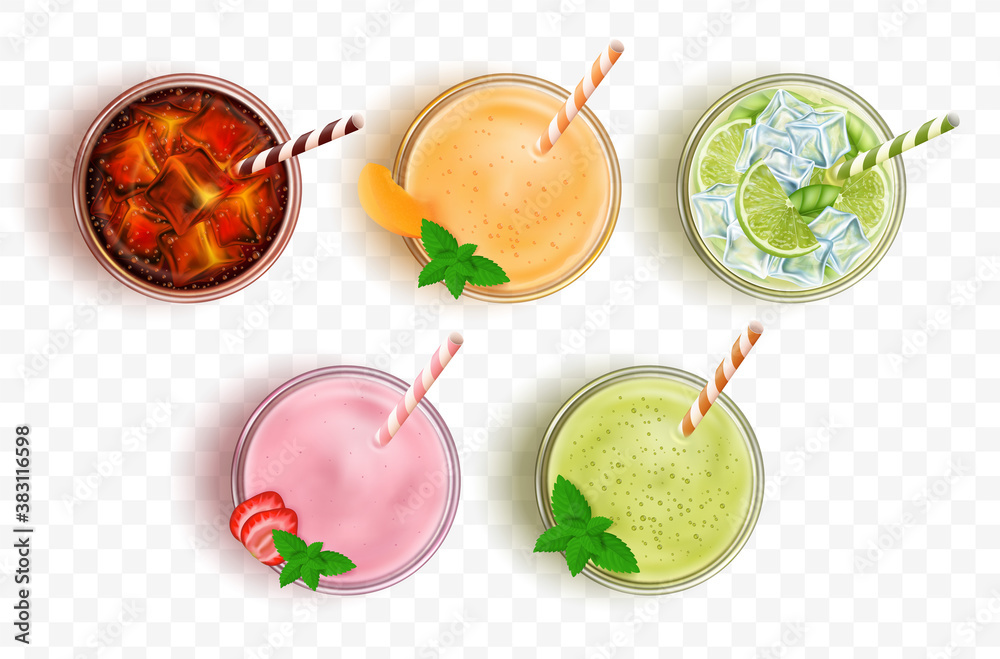Fototapeta premium Realistic Detailed 3d Glass with Drink Set. Vector
