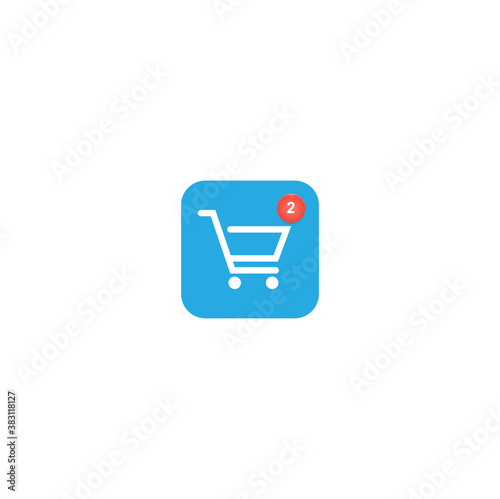 Online shopping cart icon design with notification about numbers of items in the shopping cart. Vector illustration.