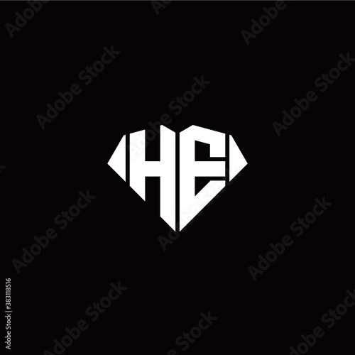 H E initial letter with diamond shape origami style logo template vector