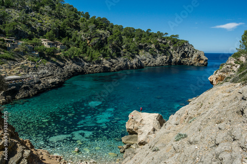Cala Deia  road painters  tramuntana coast between Deia and Soller  Deia  Mallorca  Balearic Islands  Spain  Europe
