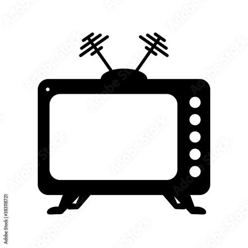 TV with antennas on legs. Silhouette. Black and white image.