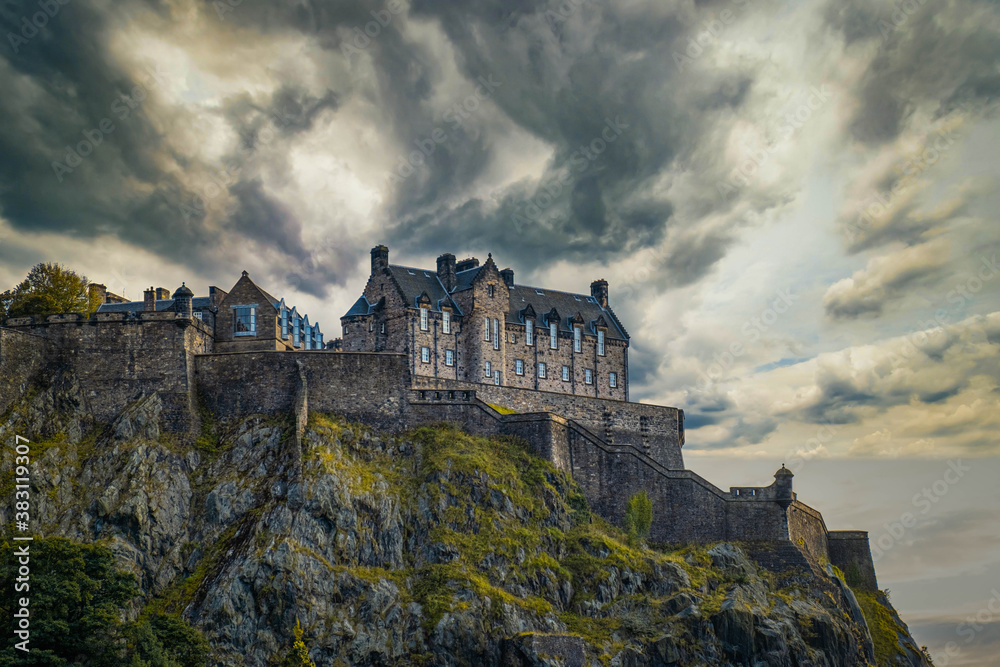 Castle Rock in Edinburgh with some dramatic clouds