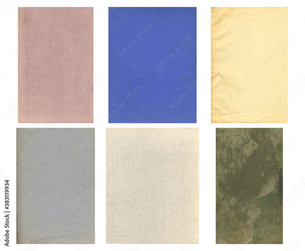 Fototapeta premium Paper and textile textures set. Blank old pages with rough faded surface. Perfect for background and vintage style design. Empty place for text.