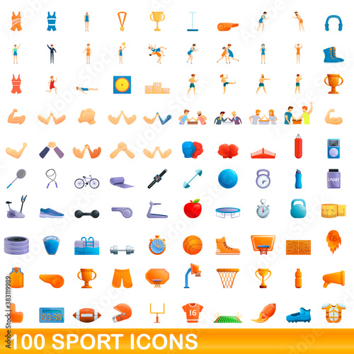 100 sport icons set. Cartoon illustration of 100 sport icons vector set isolated on white background