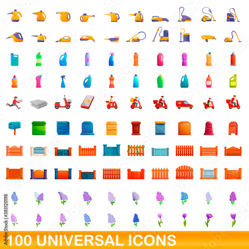 100 universal icons set. Cartoon illustration of 100 universal icons vector set isolated on white background