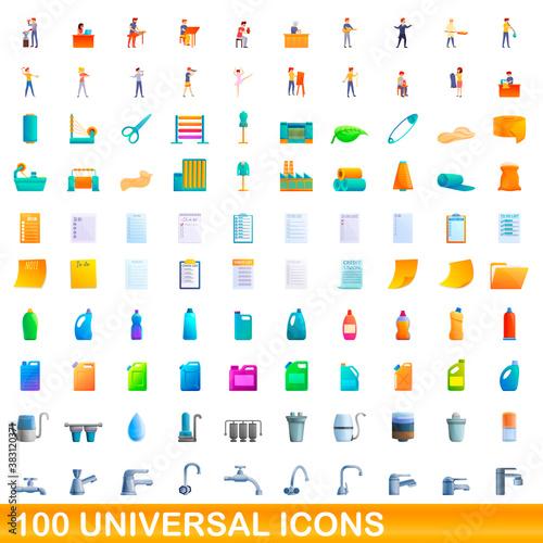 100 universal icons set. Cartoon illustration of 100 universal icons vector set isolated on white background