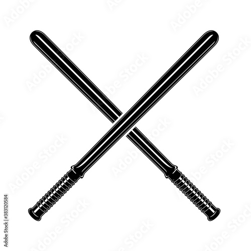 Vintage monochrome crossed police baton illustration. Isolated vector template