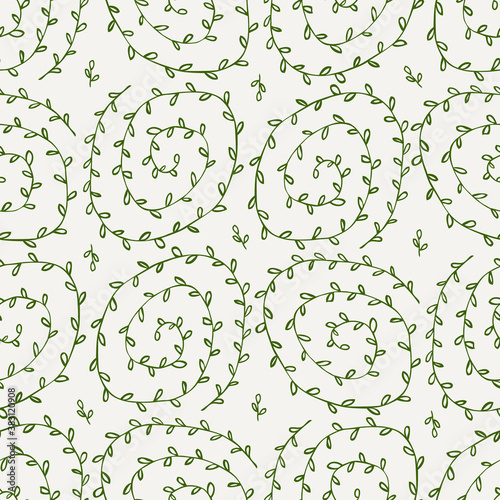 Simple seamless pattern with hand-drawn swirling branches. Vector endless floral illustration for textile design and wrapping paper. Background with helical plants